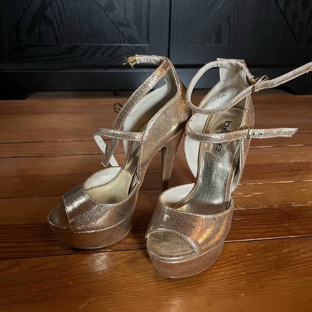 Bebe Gold Glittery Platform Heels